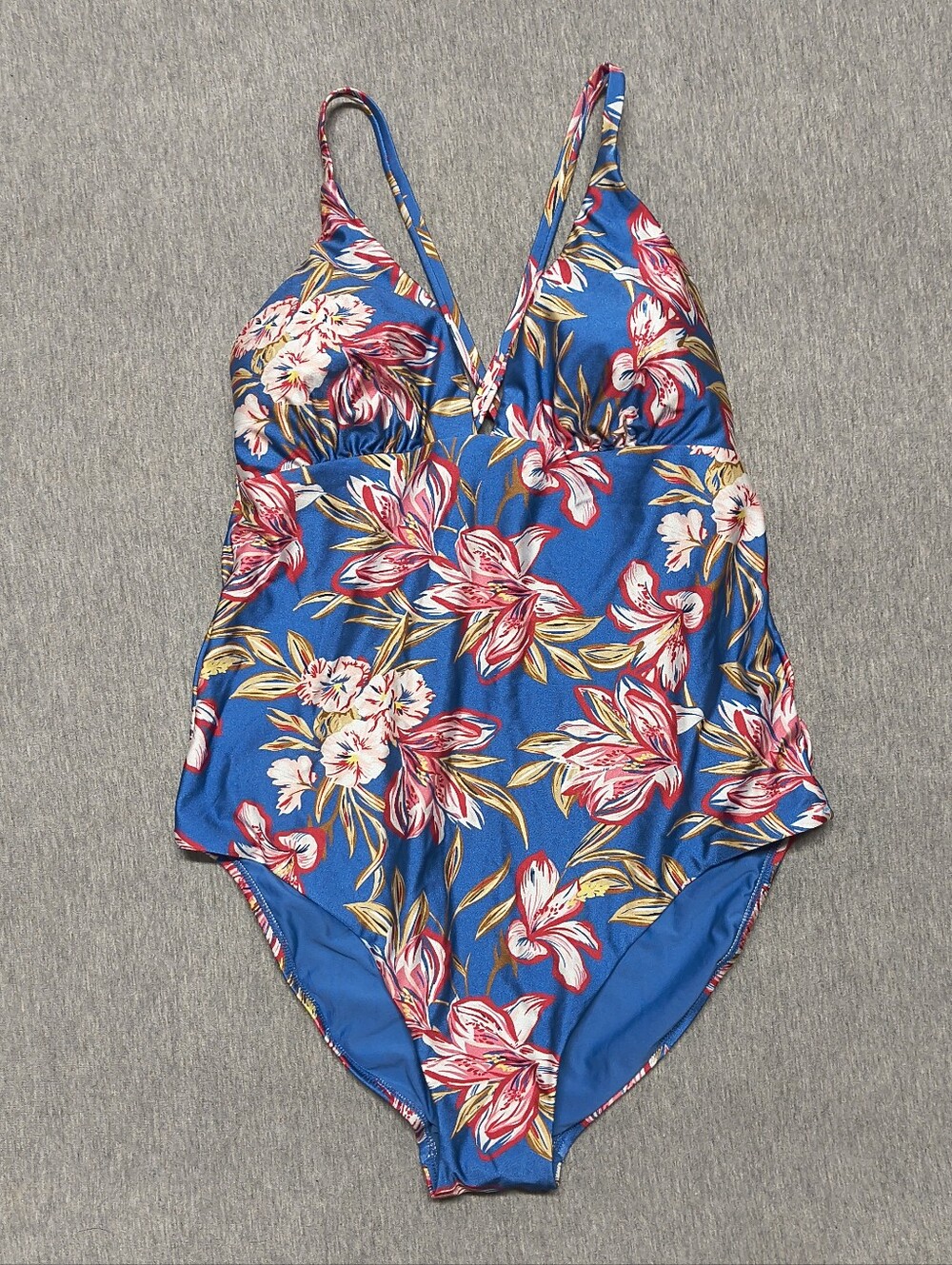 Shade & Shore Women’s High‑Shine Plunge Floral One‑Piece Swimsuit – Multicolor